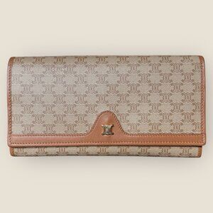 Celine Macadam Triomphe Canvas Long Wallet with Leather Trim